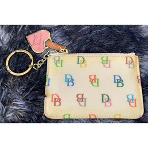 Vintage Dooney & Bourke Rainbow Monogram Zip Pouch Coin Purse Keychain